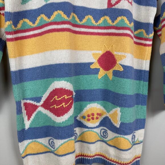 Vintage Two Twenty Sweater Women Medium Multicolor Stripe Summer Eclectic Retro - Picture 5 of 7